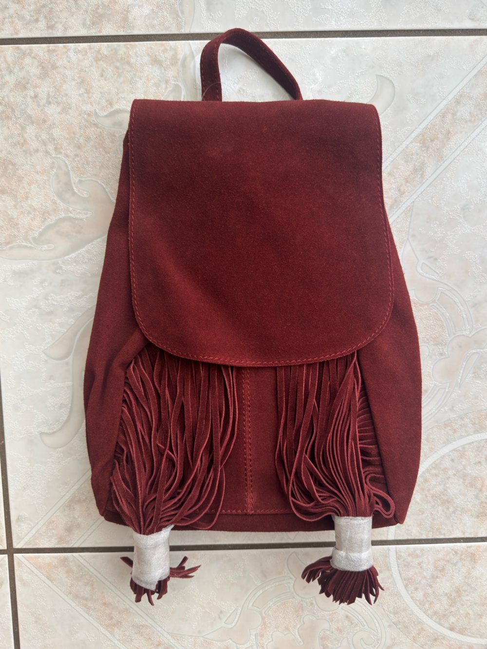 TopShop Fringe Suede Crossbody Backpack - Burgundy